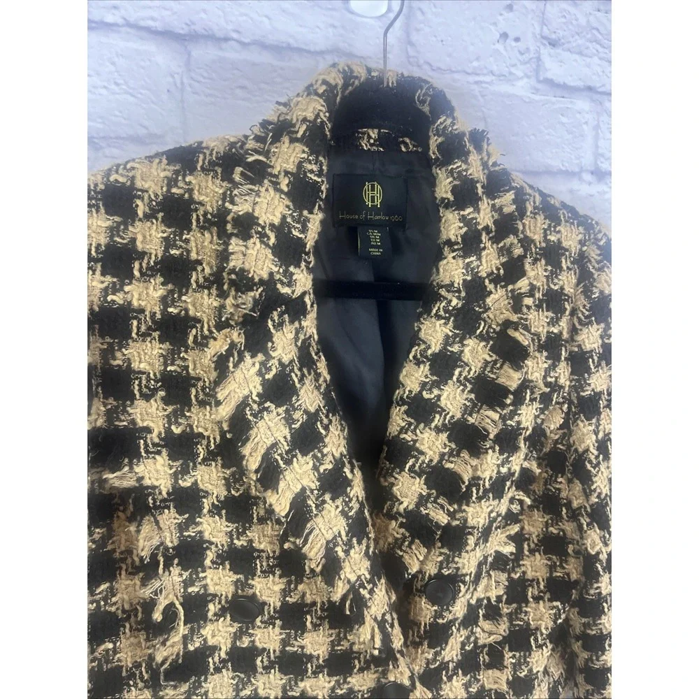 House Of Harlow Preppy Dark Academia Cropped Tweed Houndstooth Blazer Size M